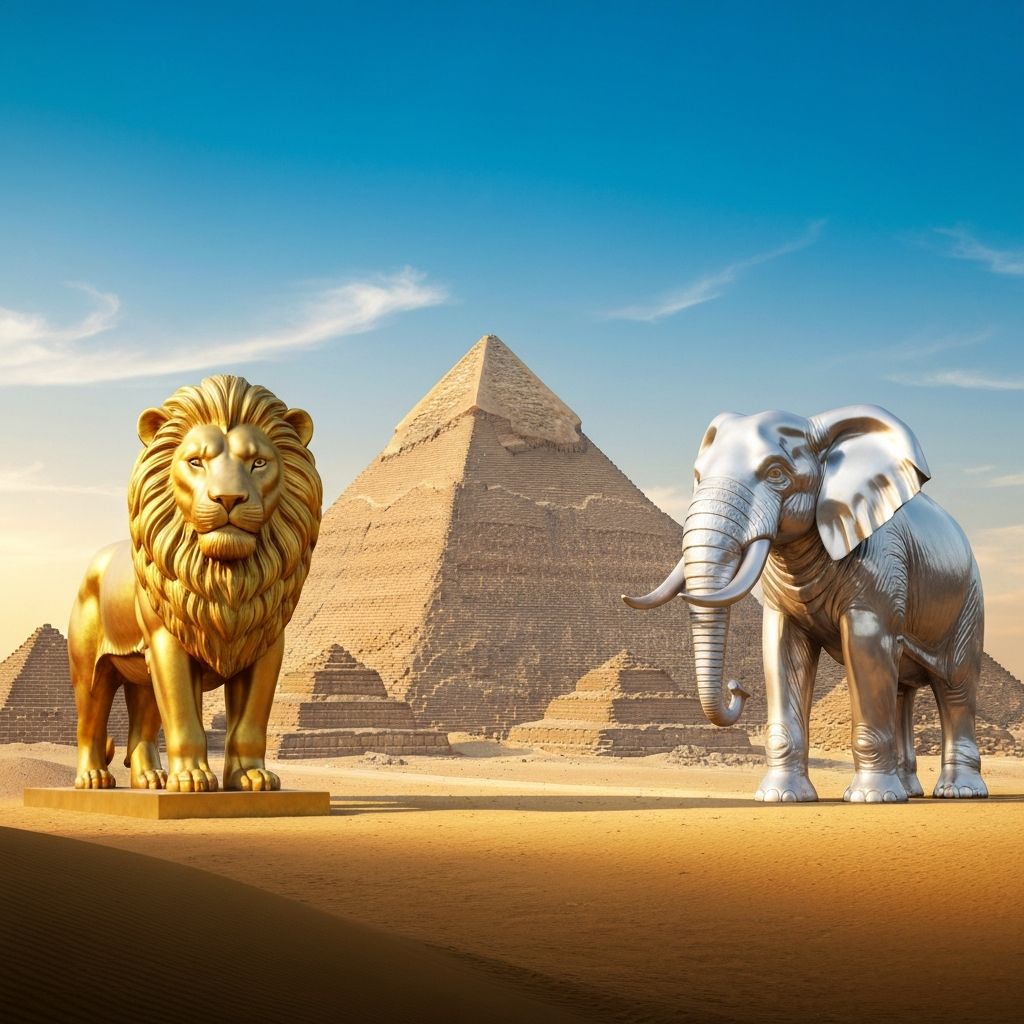 Egyptian Pyramids with Gold Lions and Platinum Elephants